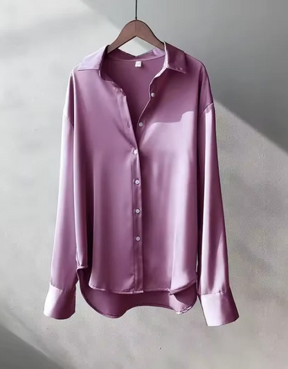 Elegant Ladies Silk Front Button Blouse Top