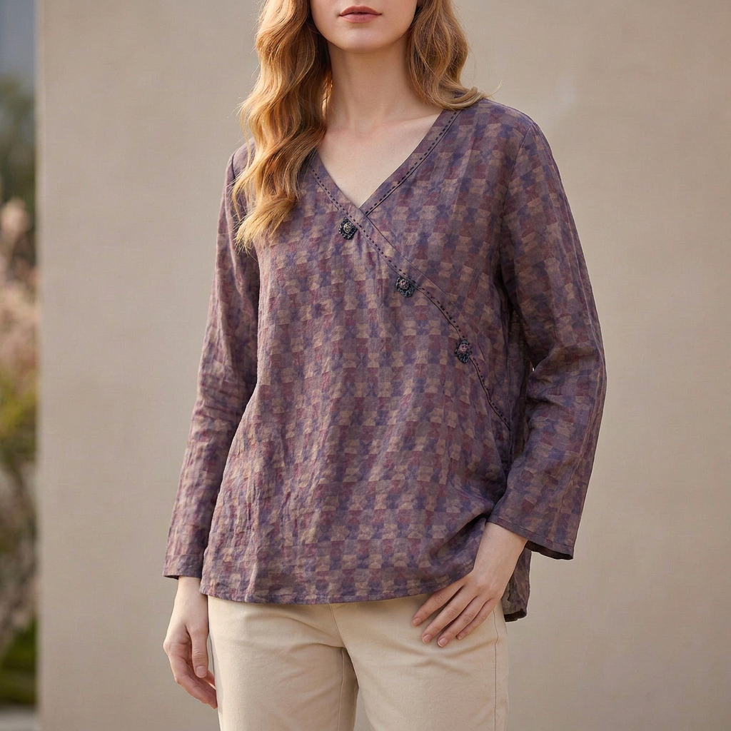 Women's Relaxed Fit Blouse V-Neck High-Low Hem