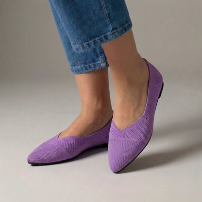 Women's Knit Slip-On Flats Pointed Toe Textured Black