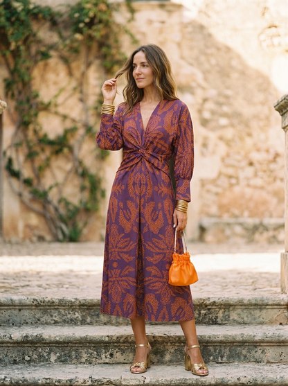 Women's A-Line Maxi Dress V-Neck Tie Waist