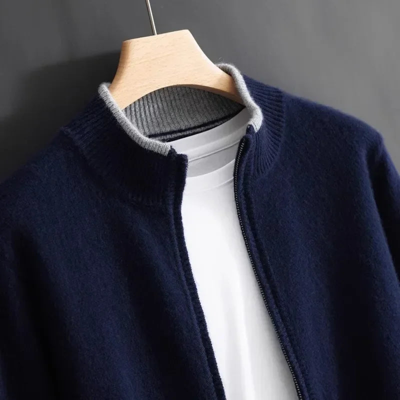 Men's Cashmere Zip Jacket Warm Beige