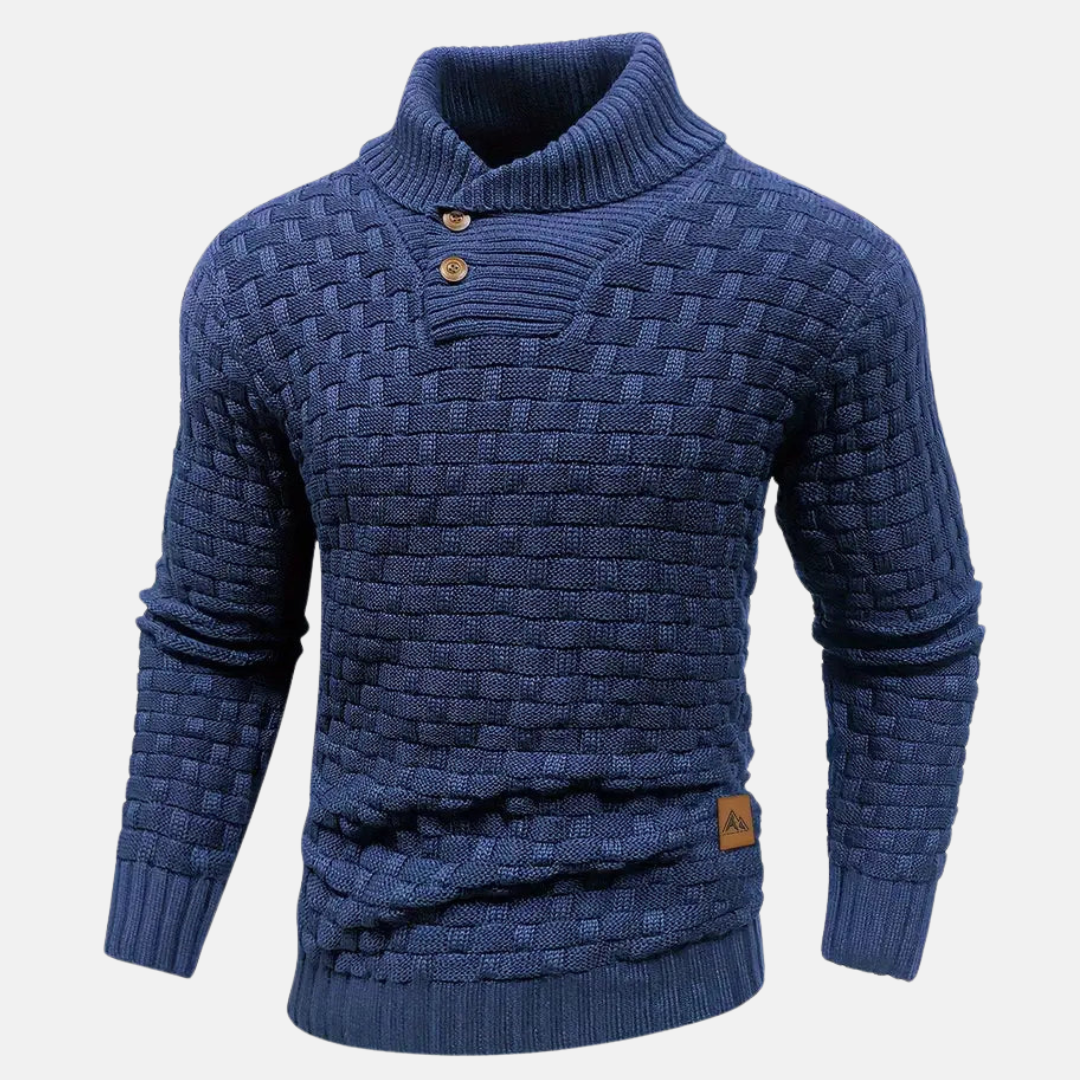 Men's Textured Knit Sweater Shawl Collar Buttons Beige - VibreMode