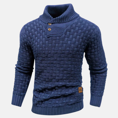Men's Textured Knit Sweater Shawl Collar Buttons Beige - VibreMode