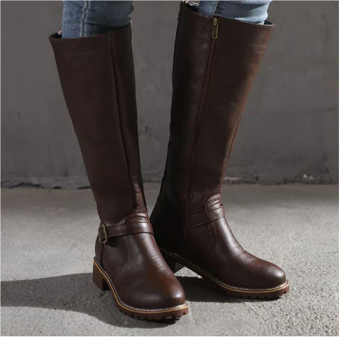 Women's Knee-High Boots Closed Toe Buckle Detail