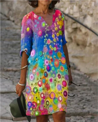 Elegant Floral V Neck Summer Dress