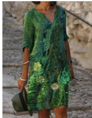Elegant Floral V Neck Summer Dress - VibreMode