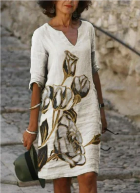 Elegant Floral V Neck Summer Dress