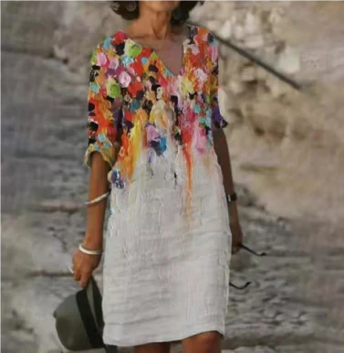 Elegant Floral V Neck Summer Dress