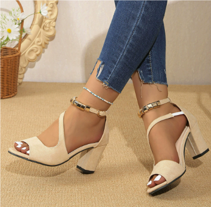Women's Open Toe Ankle Strap Block Heels - VibreMode