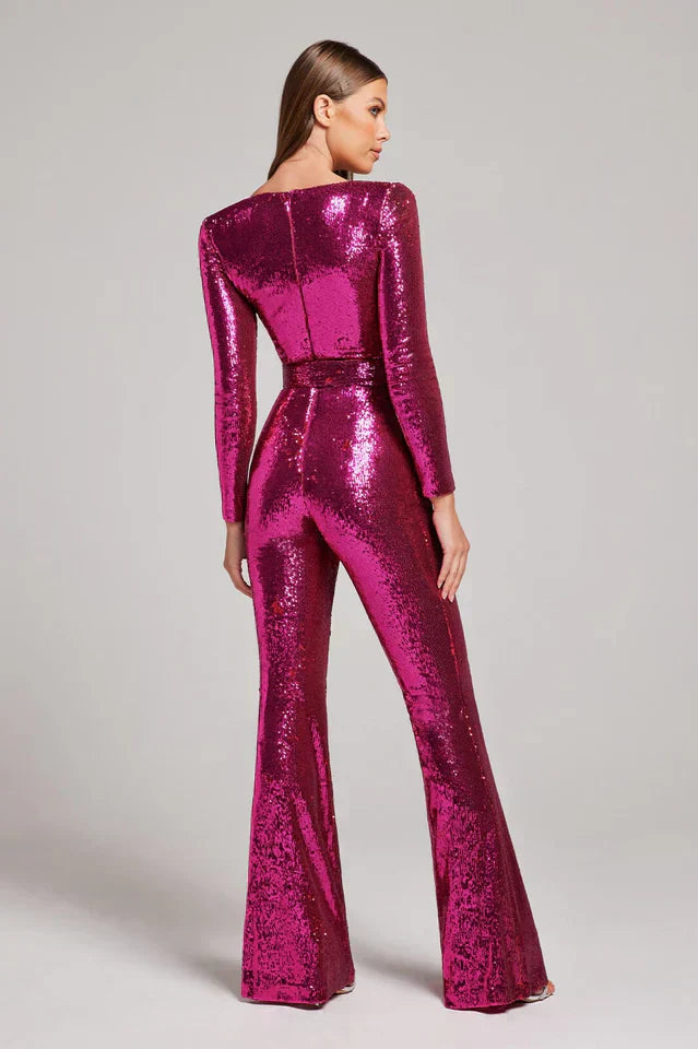 Women's Sequin Jumpsuit Corset Flared Legs