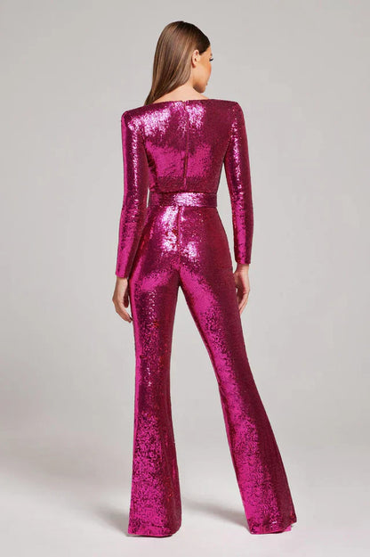 Women's Sequin Jumpsuit Corset Flared Legs