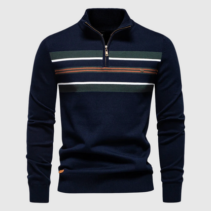 Men's Striped Half-Zip Jumper Contrast Chest Knitwear
