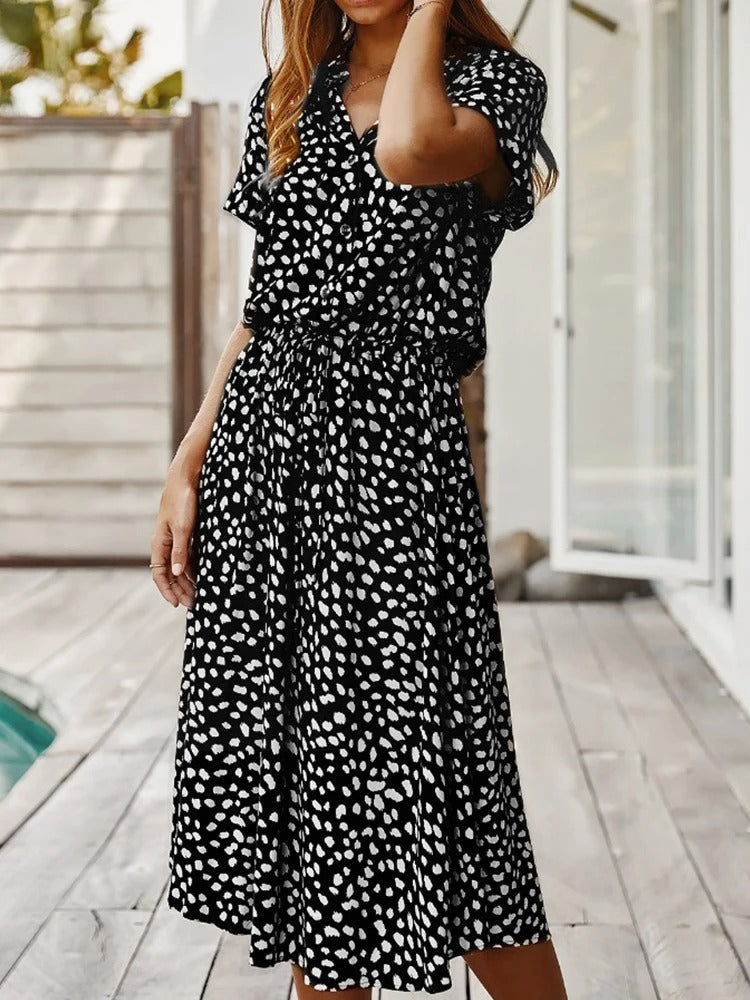 Women's Casual Short Sleeve Tie Waist Dress
