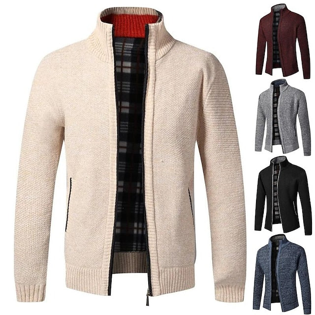 Warm Checked Button Men's Cardigan