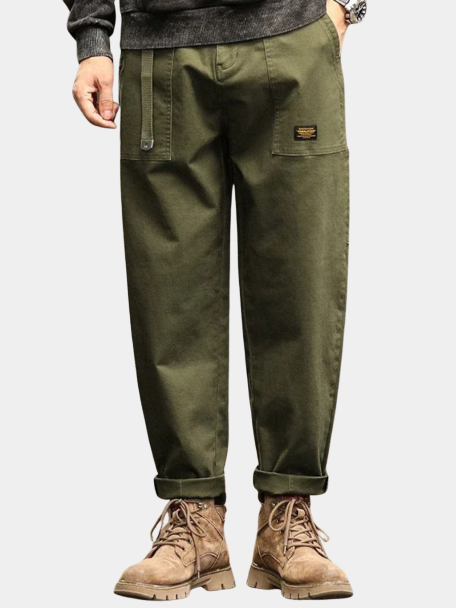 Men's Long Cargo Pants Cotton Belt Loops Khaki - VibreMode