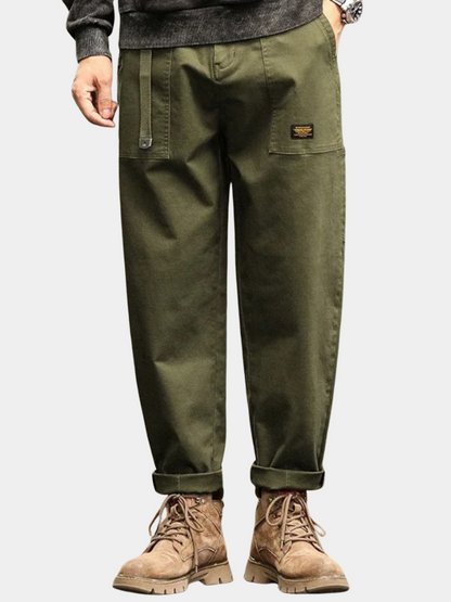 Men's Long Cargo Pants Cotton Belt Loops Khaki - VibreMode