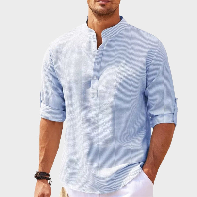 Men's Relaxed Fit Henley Shirt Waffle Texture Casual - VibreMode