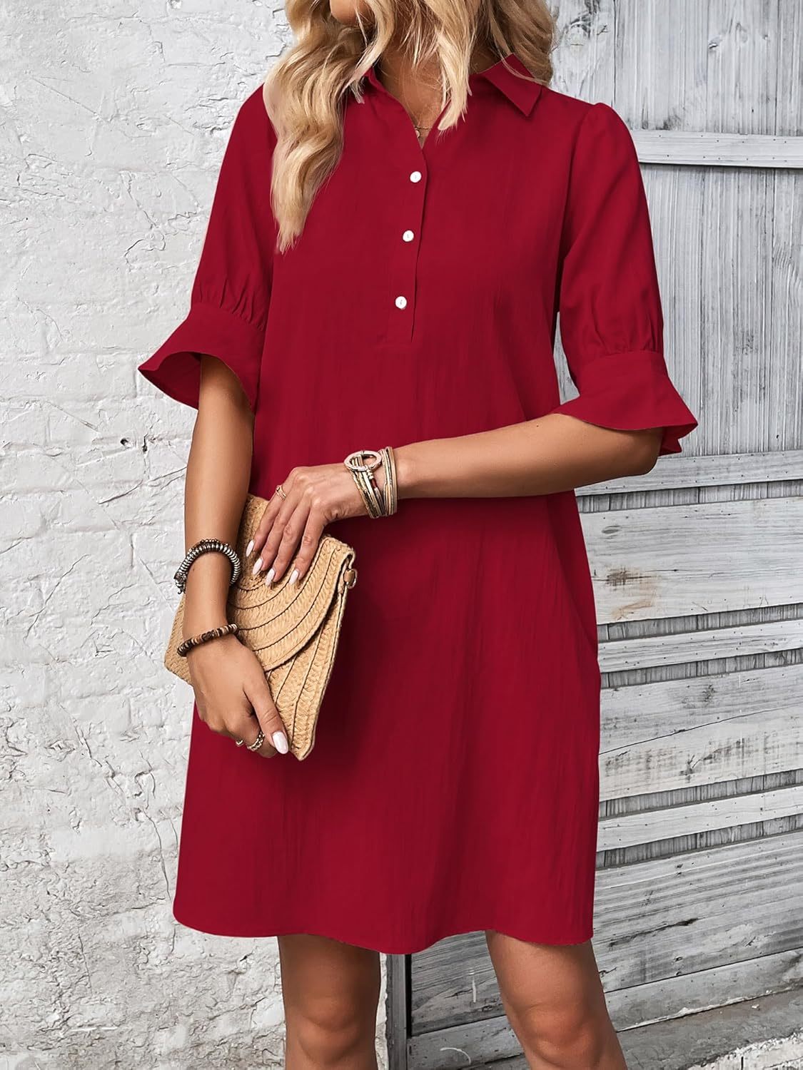 Classic Fit Women's 3/4 Sleeve Shirt Dress
