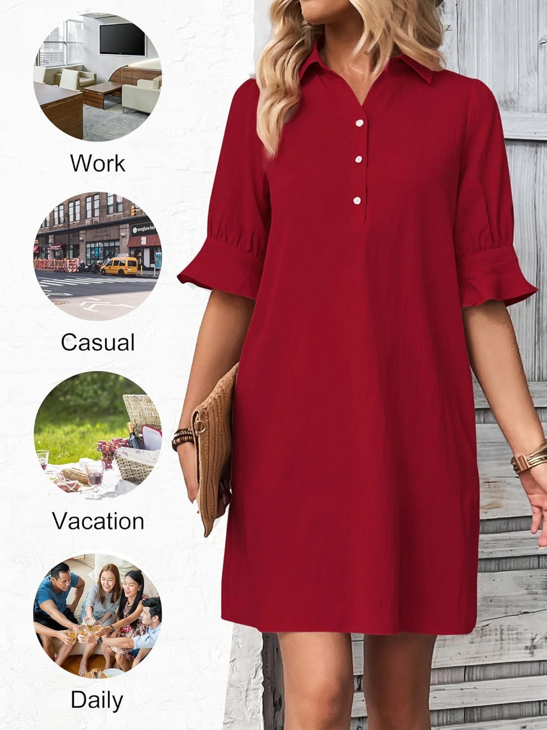 Classic Fit Women's 3/4 Sleeve Shirt Dress