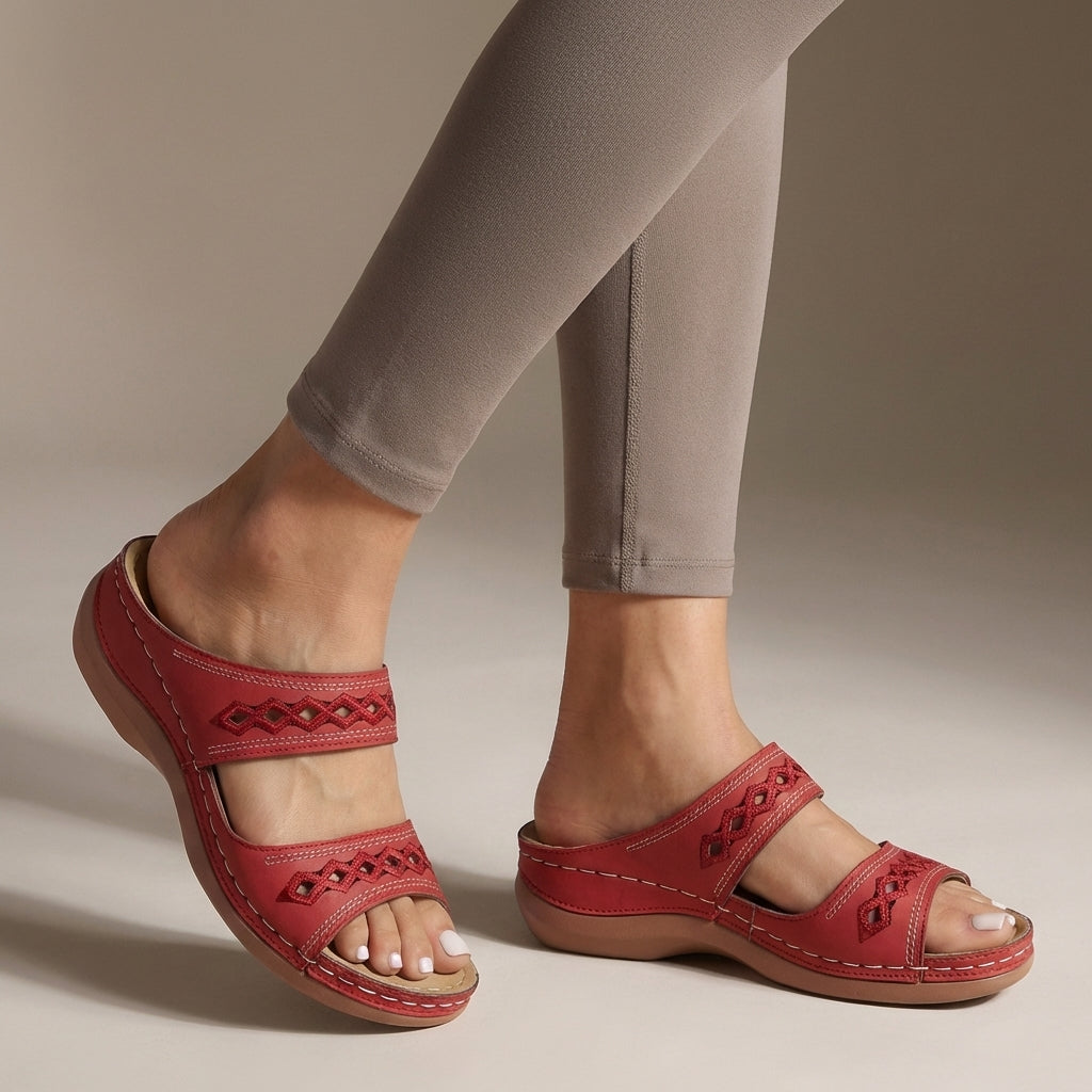 Hershey Women's Orthopedic Sandals Leather Cut-Out Strap Brown - VibreMode