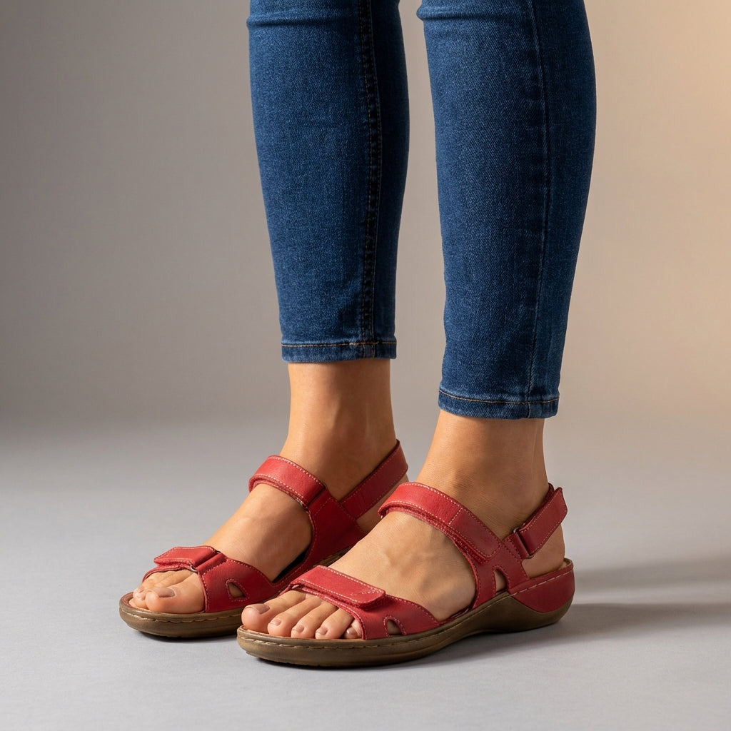 Adjustable Strap Sandals Cushioned Sole Comfortable Brown