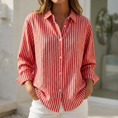 Relaxed Fit Striped Button Up Shirt Classic Collar