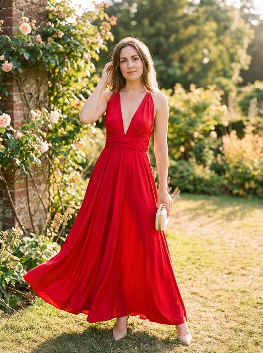 Women's Maxi Dress Knit Wrapped Bodice Flowing - VibreMode