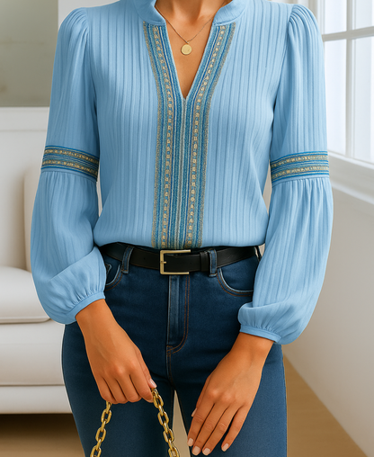 Women's V-Neck Blouse Vintage Style