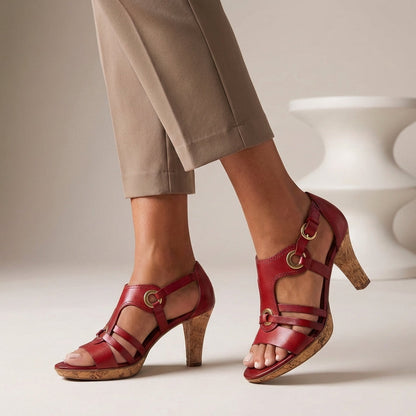 Women's Strappy Open-Toe Heels Cork Sole