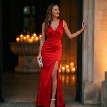 Women's Maxi Dress V-Neck Wrap High Slit