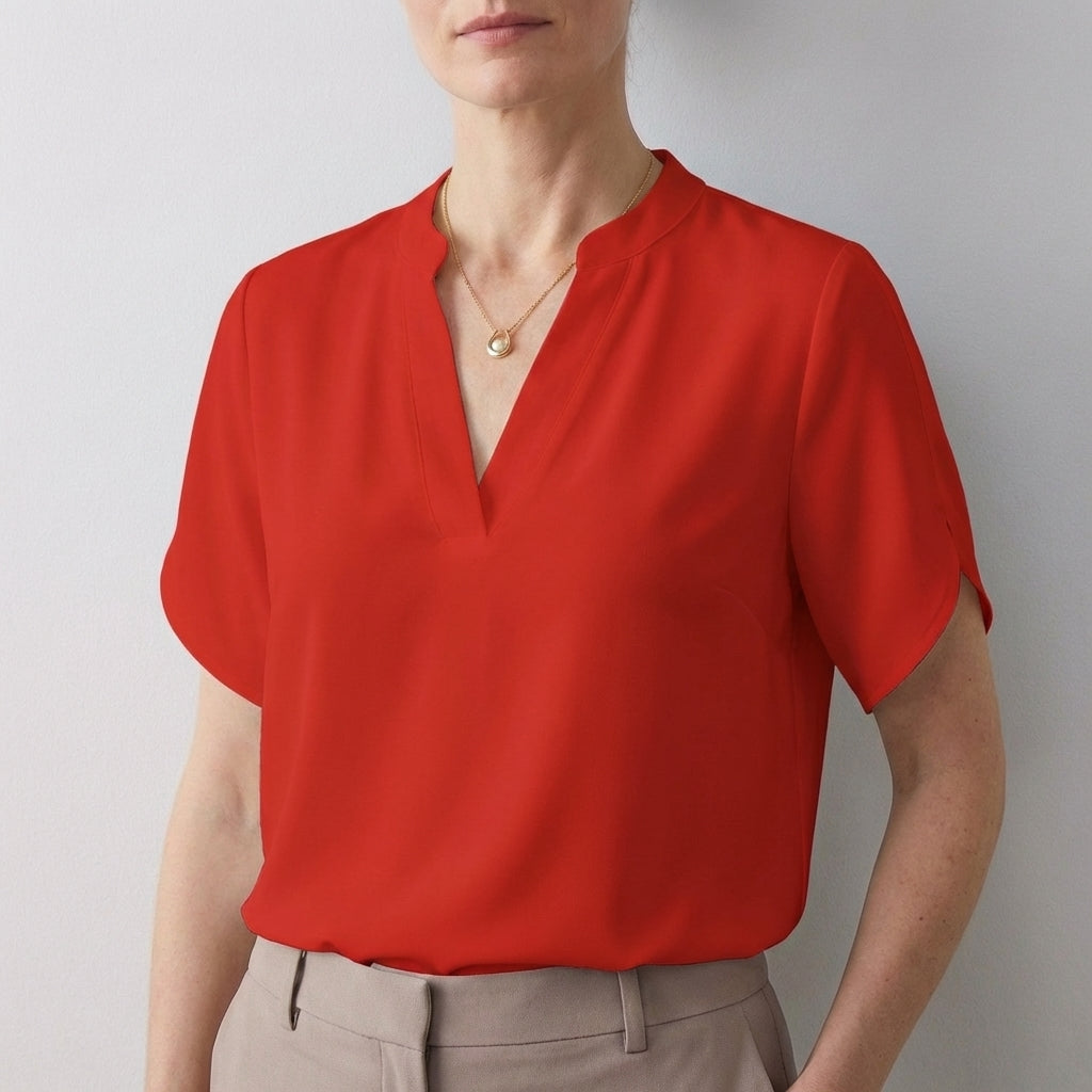 Women's Relaxed V-Neck Blouse Split Sleeves