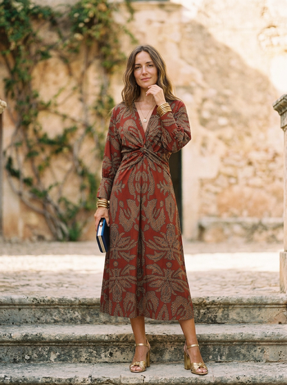 Women's A-Line Maxi Dress V-Neck Tie Waist