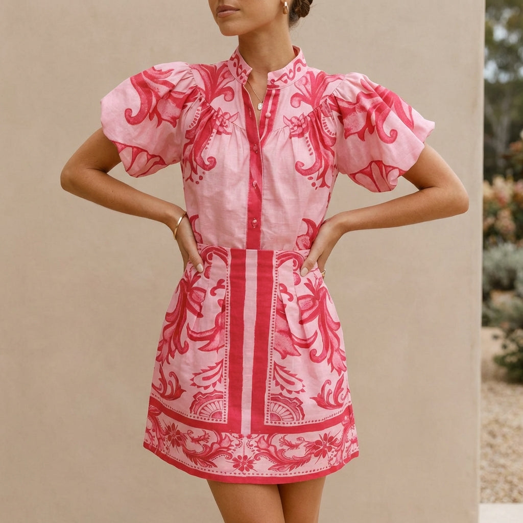 Women's Puff Sleeve Mini Dress A-Line Silhouette - VibreMode