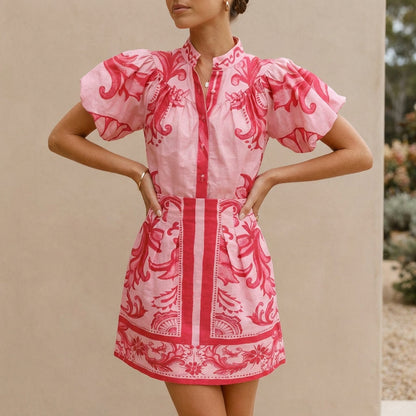 Women's Puff Sleeve Mini Dress A-Line Silhouette - VibreMode