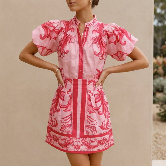 Women's Puff Sleeve Mini Dress A-Line Silhouette - VibreMode