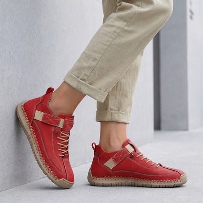 Mens Lace-Up Sneakers Leather Moc-Toe Brown