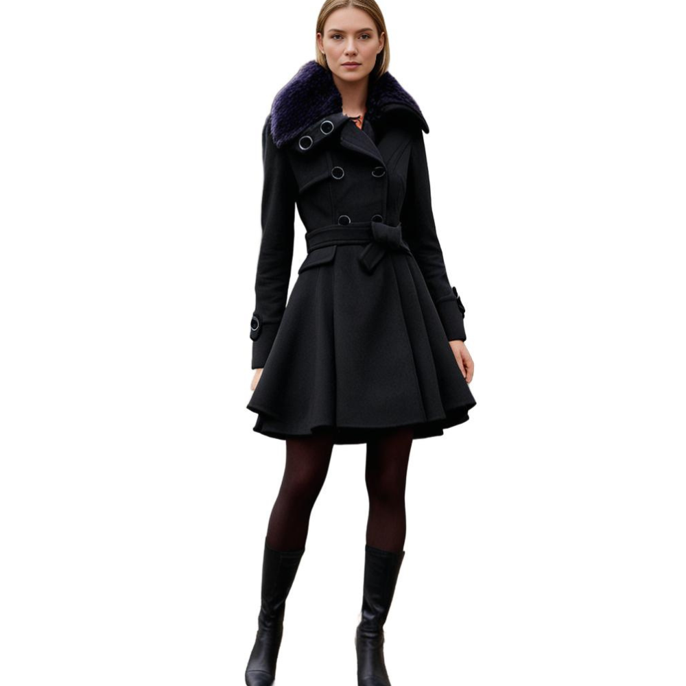 Women's Long Winter Coat Warm Wool Black