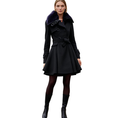 Women's Long Winter Coat Warm Wool Black