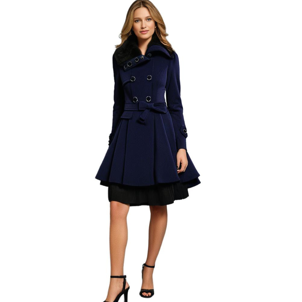 Women's Long Winter Coat Warm Wool Black