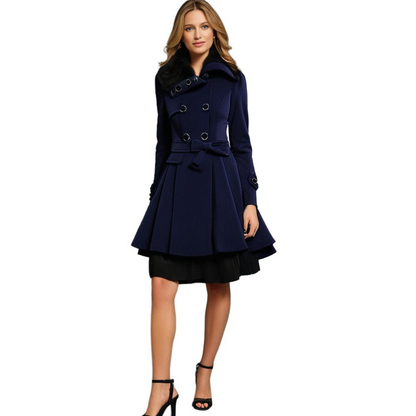 Women's Long Winter Coat Warm Wool Black