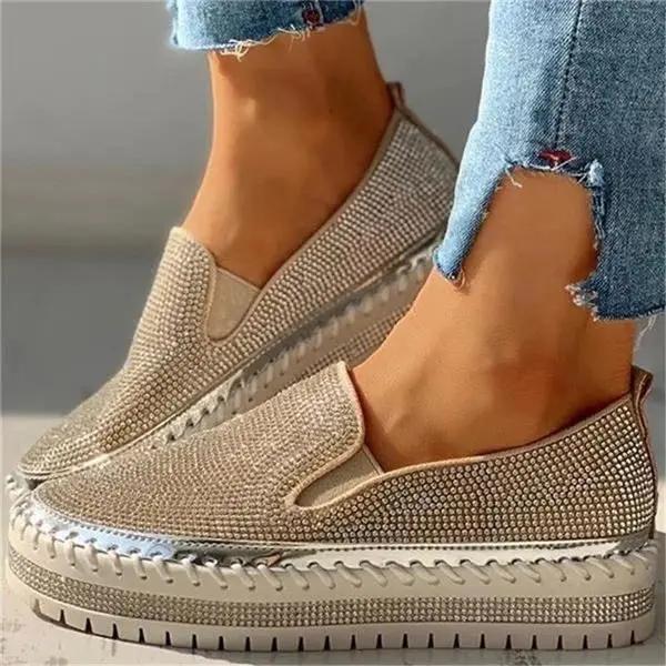 Rhinestone Slip-On Loafers for Women – Stylish & Comfortable