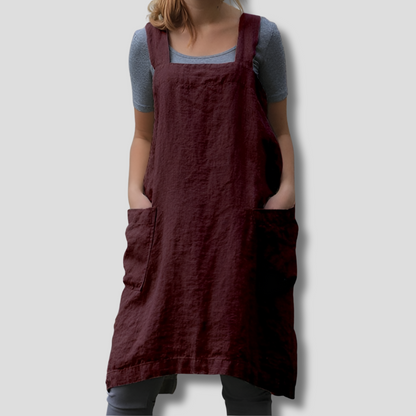 Women's Cotton Linen Dress Apron Style With Pockets