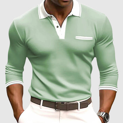 Men's Long Sleeve Polo Shirt Contrast Collar