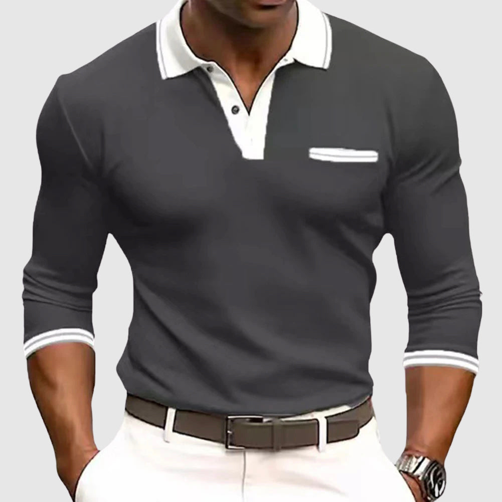 Stylish Men's Performance Polo Shirt with Contrast Trim & Chest Pocket