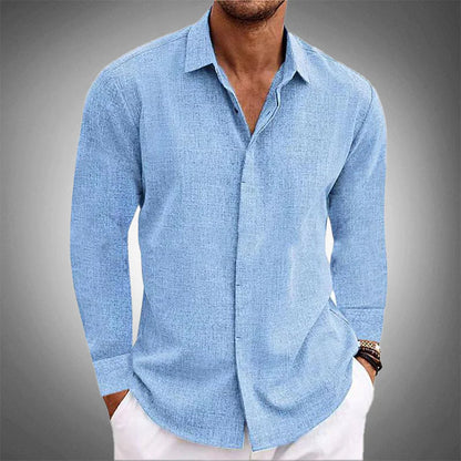 Men's Long Sleeve Button Front Shirt Classic Collar - VibreMode