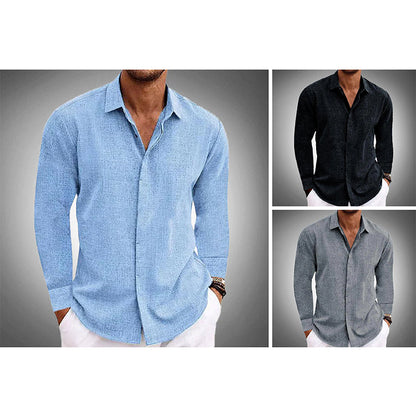 Men's Long Sleeve Button Front Shirt Classic Collar