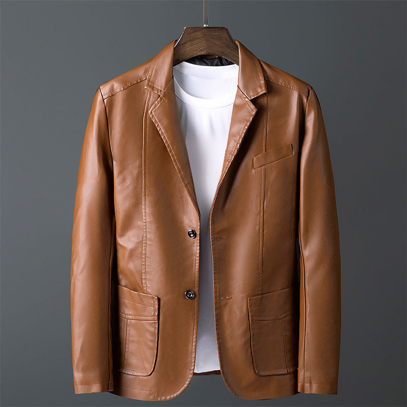 Men's Genuine Leather Jacket Classic Cut Brown - VibreMode