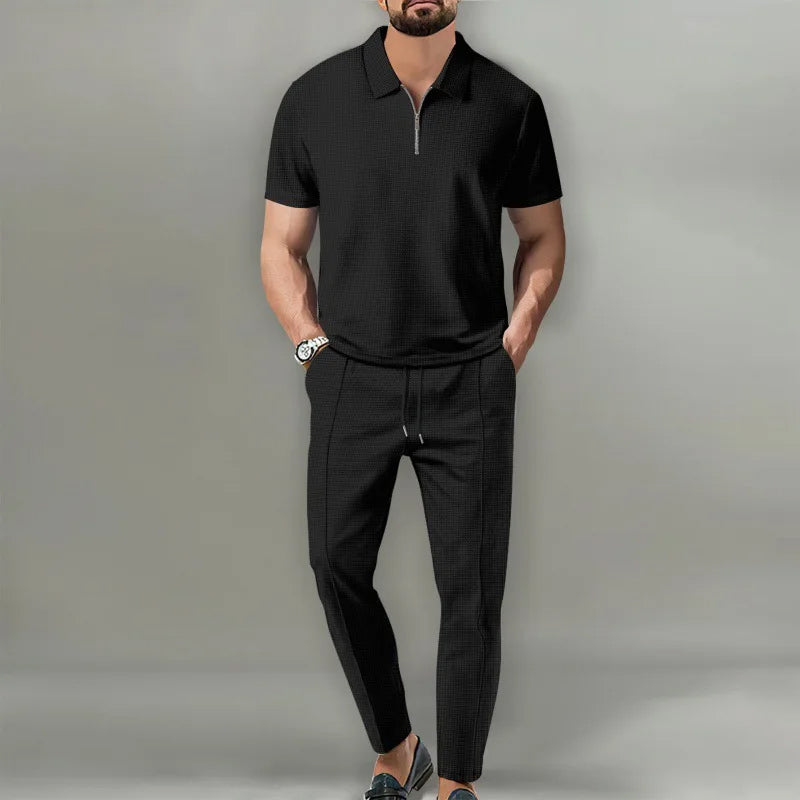 Men's 2-Piece Polo Set Zip Front Trousers - VibreMode