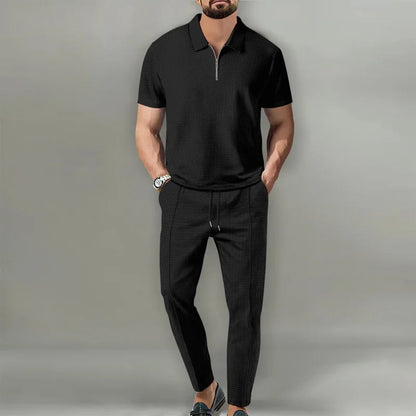 Men's 2-Piece Polo Set Zip Front Trousers - VibreMode