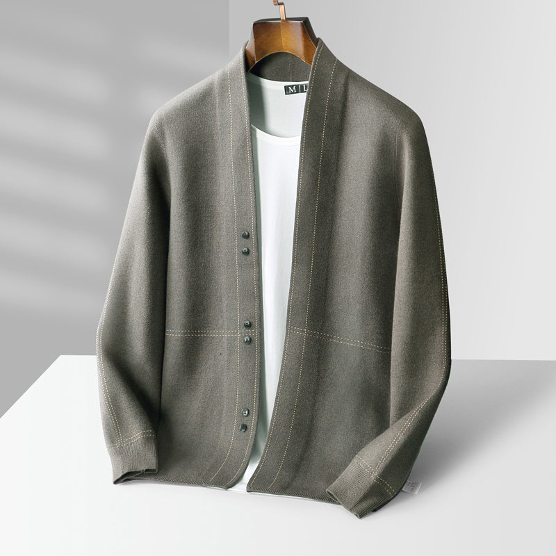 Men's Open Front Cardigan Button Detail - VibreMode